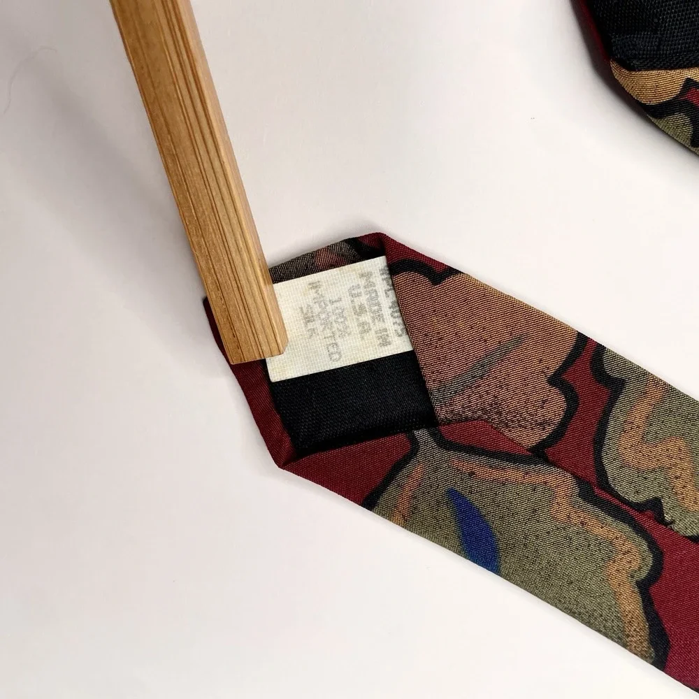 Oscar‎ de la Renta Couture Collection Red Silk Tie Leaf Designer Artistic Fall